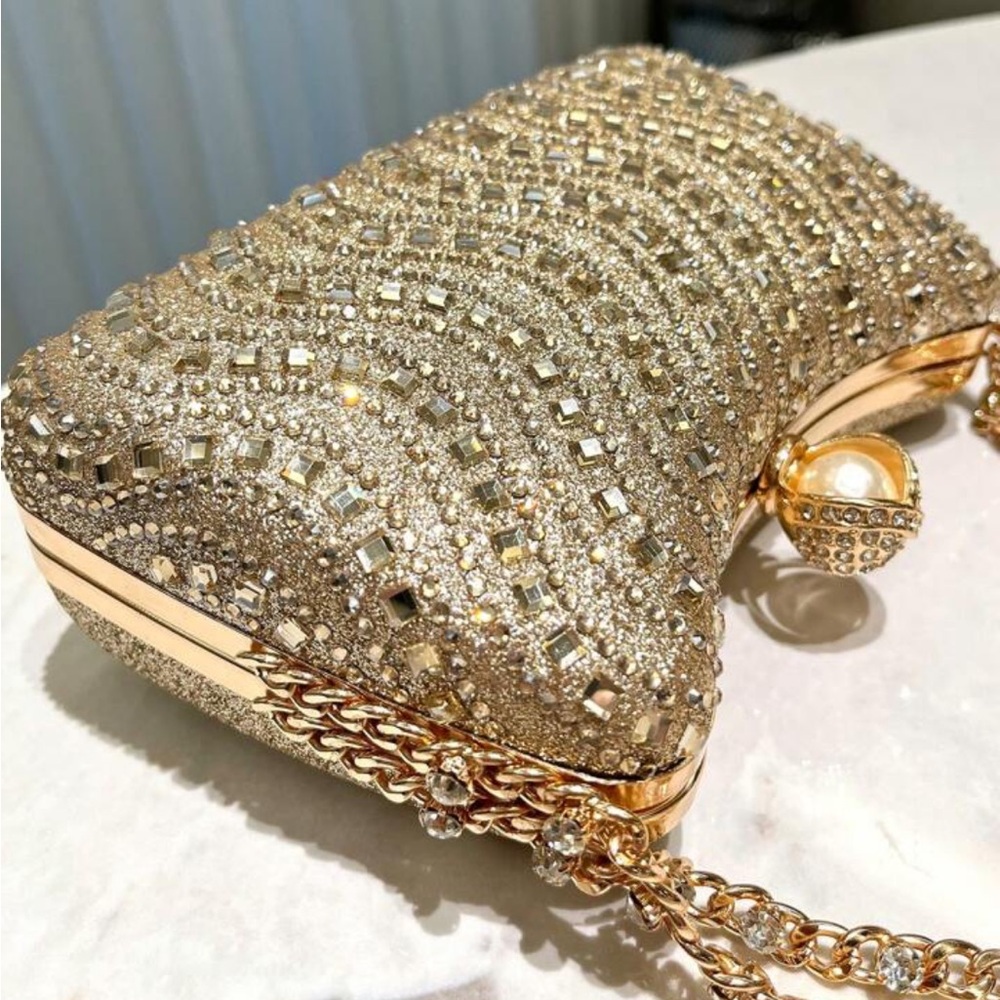 Gold Rhinestone Gem Evening crossbody Clutch NEW - Picture 9 of 9